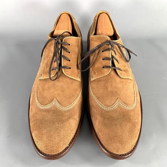JOHNSTON & MURPHY Size 10 Brown Contrast Stitch Suede Wingtip Lace-Up Shoes - Picture 4 of 10